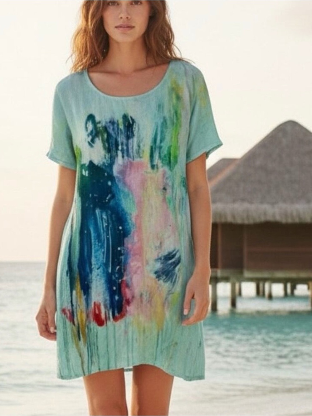 Anthropologie Maeve Claire Desjardins Silk Watercolor Tunic Shift Dress small